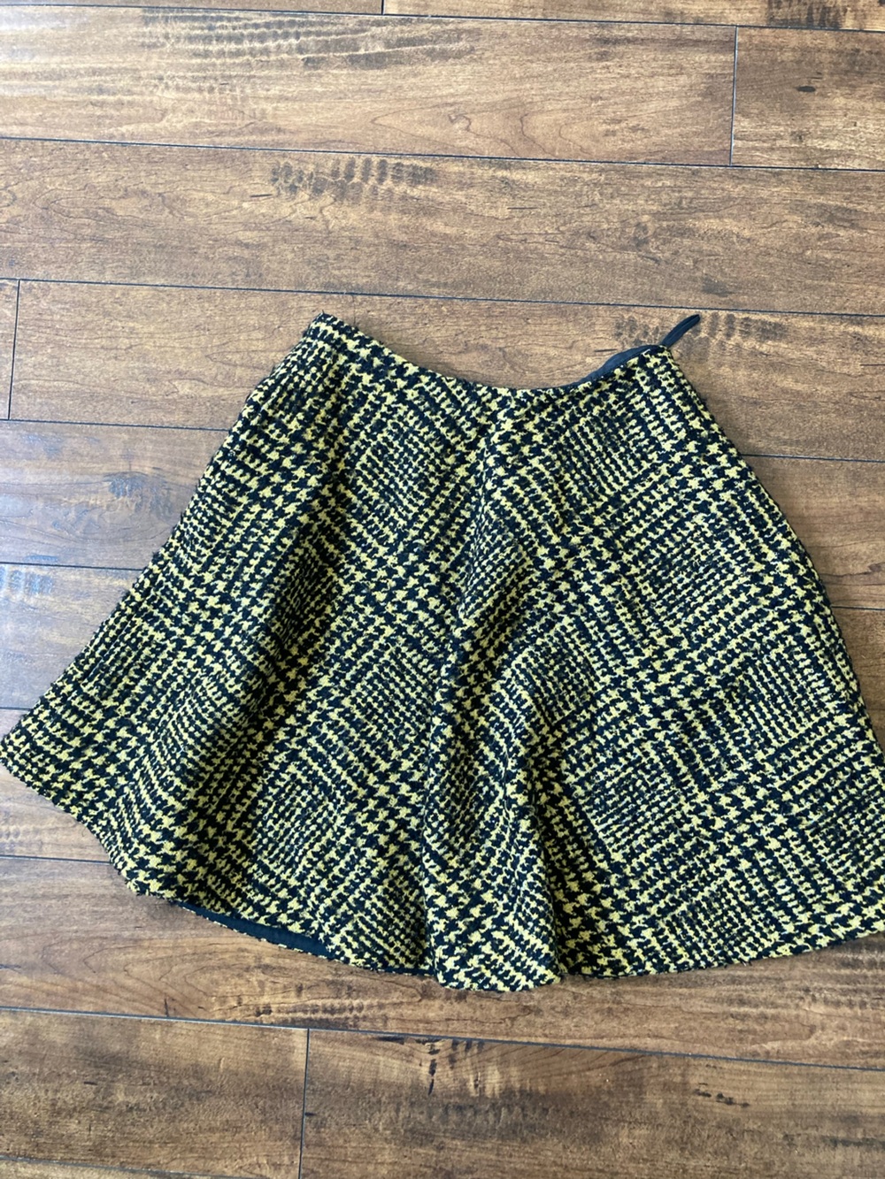 Prada Yellow and Black Houndstooth A-Line Skirt
